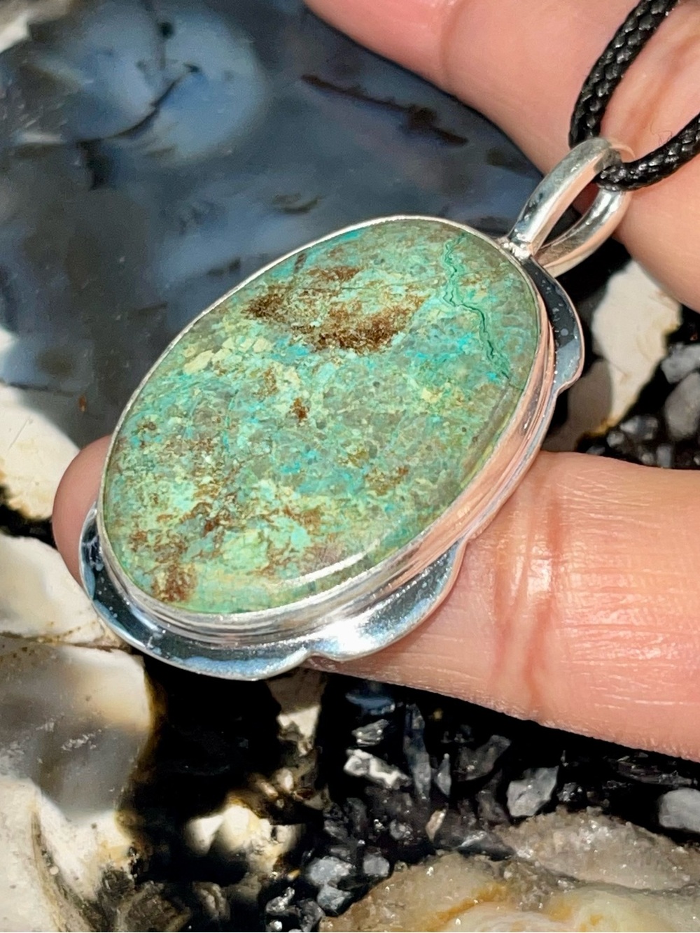 Chrysocolla- Shattuckite Crystal Pendant 2” - Picture 7 of 17